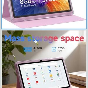 Pink 10-inch Tablet with Matching Protective Case — 8GB RAM, 32GB Storage
